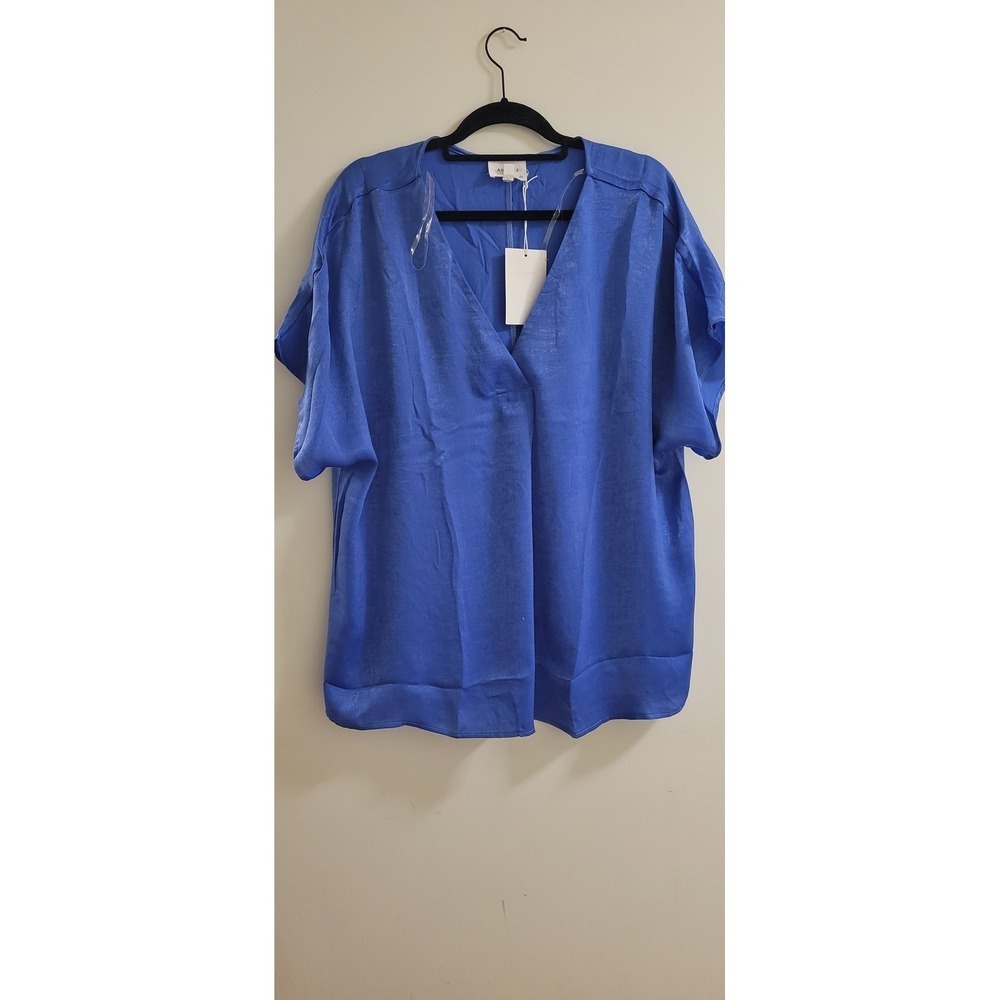 13. ANDRE BY UNIT  SS SHINE DRESS TOP 2X BLUE